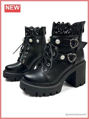 Goth Platform Combat Boots Women Bat Chunky High Heeled Ankle Boot